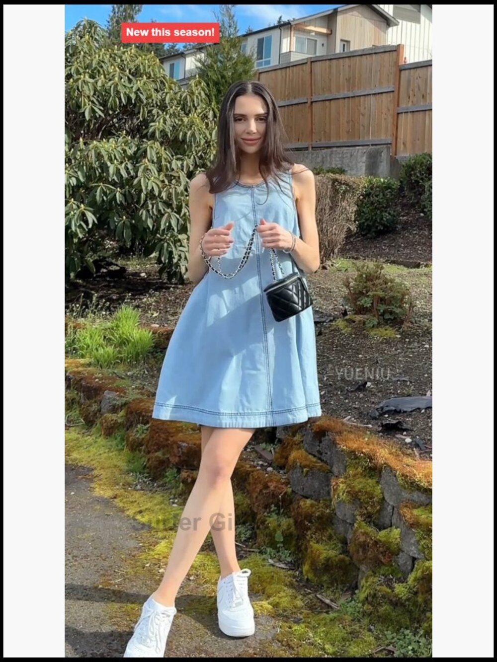 Sleeveless Denim Babydoll Mini Dress Cutout Back A-Line Flowy with Pockets - Picture 7 of 7